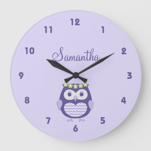 Cute Purple and Lavender Girly Owl Wall Clock