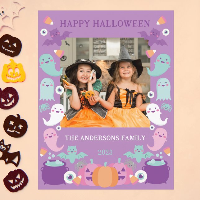 Cute purple and pastel colors halloween photo card (Creator Uploaded)
