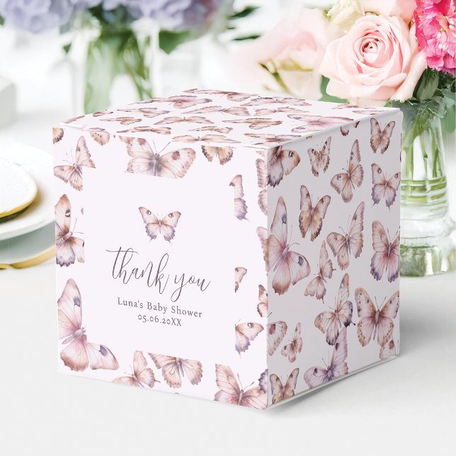 Cute Purple and Pink Butterfly Baby Shower Favor Boxes (Creator Uploaded)