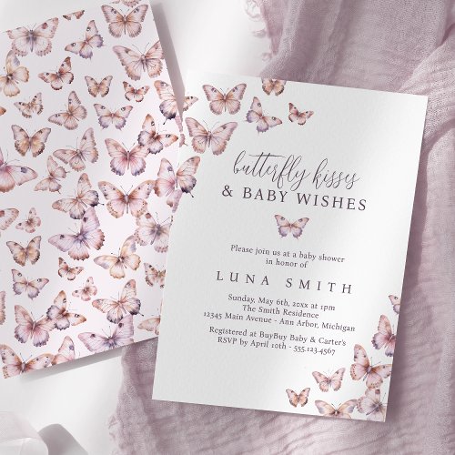 Cute Purple and Pink Butterfly Baby Shower Invitation