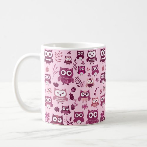 Cute Purple and Pink Owls Pattern Coffee Mug