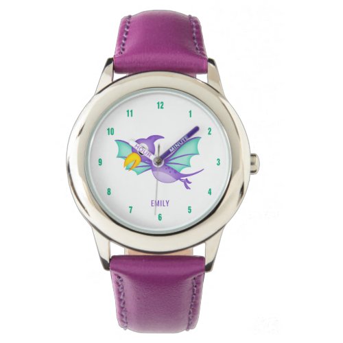 Cute purple and turquoise flying dinosaur watch