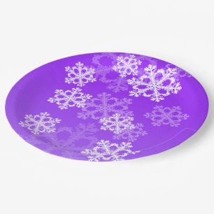 Cute purple and white Christmas snowflakes Paper Plates