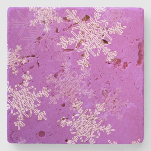 Cute purple and white Christmas snowflakes Stone Coaster