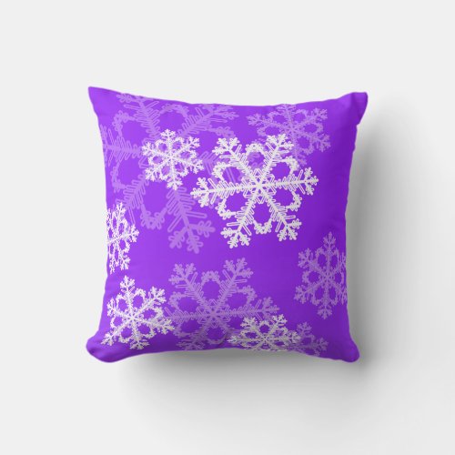 Cute purple and white Christmas snowflakes Throw Pillow