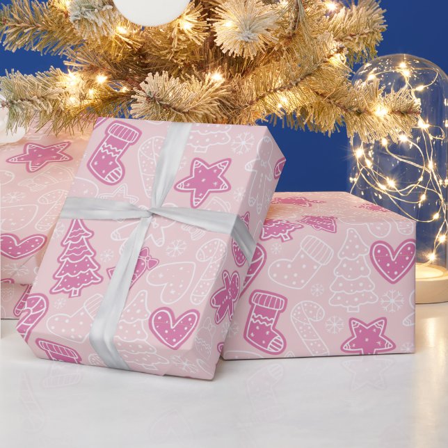 Cute Purple and White Cookie Pink Christmas Wrapping Paper (Holidays)