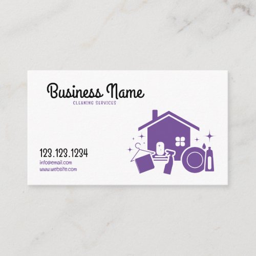 Cute Purple and White Housekeeper Maid Cleaning Business Card