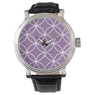 Cute Purple and White Overlapping Circles Pattern Watch