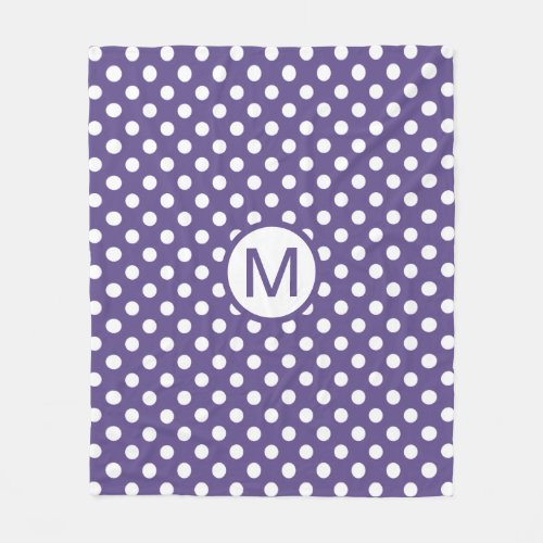 Cute Purple and White Polka Dots Monogram Fleece Blanket