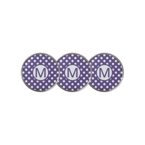 Cute Purple and White Polka Dots Monogram Golf Ball Marker