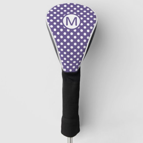 Cute Purple and White Polka Dots Monogram Golf Head Cover