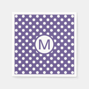 Cute Purple and White Polka Dots Monogram Party Napkins