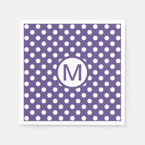 Cute Purple and White Polka Dots Monogram Party Napkins