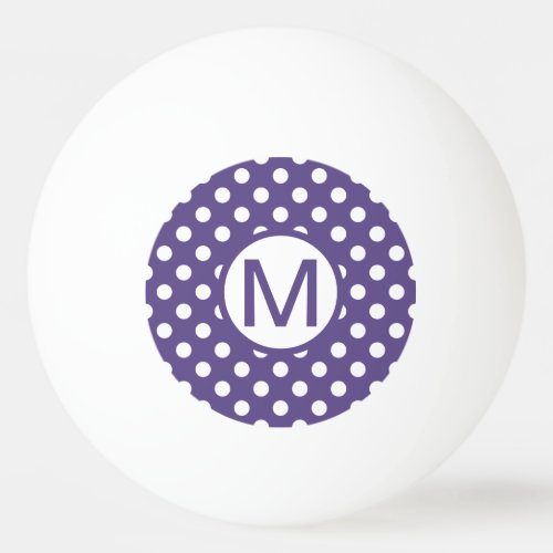 Cute Purple and White Polka Dots Monogram Ping Pong Ball