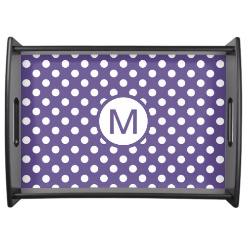 Cute Purple and White Polka Dots Monogram Serving Tray