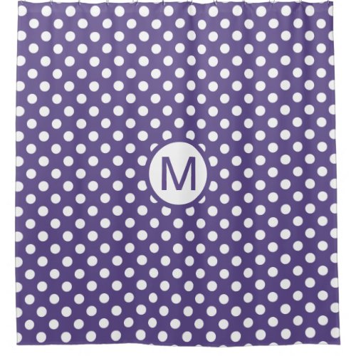Cute Purple and White Polka Dots Monogram Shower Curtain