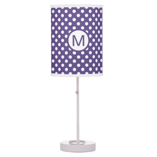Cute Purple and White Polka Dots Monogram Table Lamp