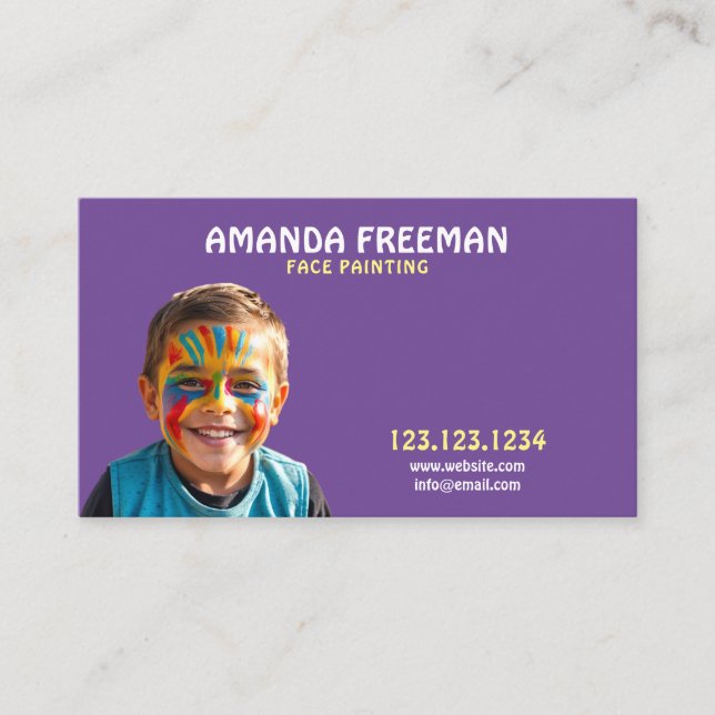Cute Purple and Yellow Face Painter Business Card (Front)