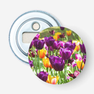 Cute purple and yellow tulips bottle opener