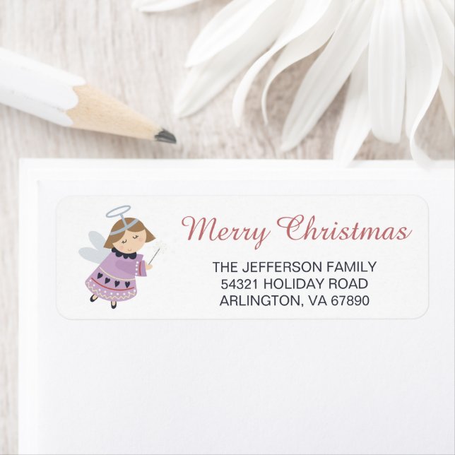 Cute Purple Angel Merry Christmas Label (Insitu)