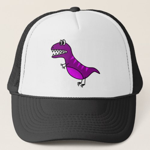 Cute purple angry cartoon dinosaur trucker hat