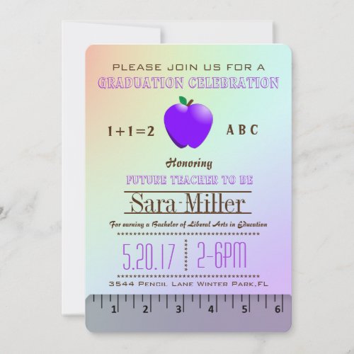 Cute Purple Apple Teacher Graduation Invitation