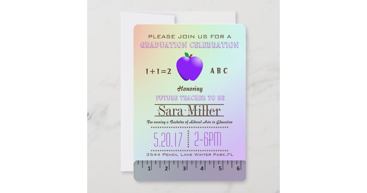 Cute Purple Apple Teacher Graduation Invitation | Zazzle