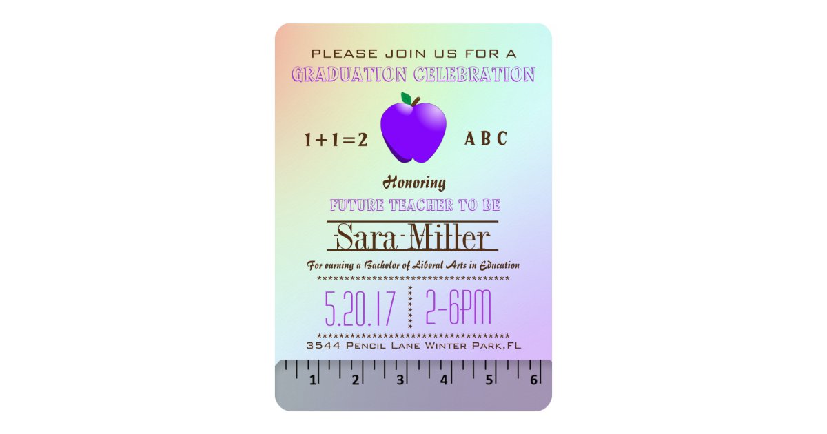 Cute Purple Apple Teacher Graduation Invitation | Zazzle.com