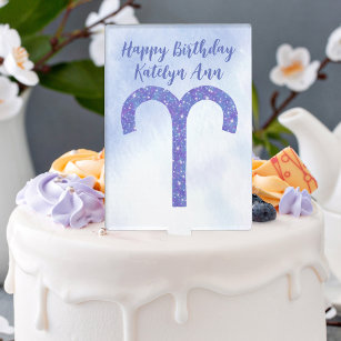 Cute Purple Aries Astrology Sign Custom Birthday Cake Topper