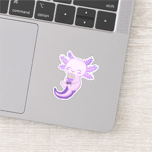 Cute Purple Axolotl Boba Bubble Tea Sticker