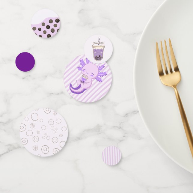 Cute Purple Axolotl Boba Tea Kids Birthday Party Confetti (Group)