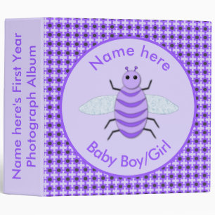 Cute Purple Baby Bee First Year Photograph Album 3 Ring Binder
