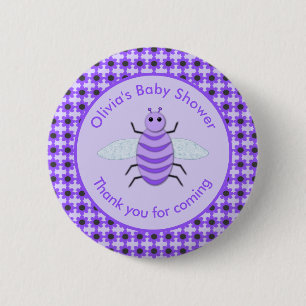 Cute Purple Baby Bee Gender Neutral Baby Shower Button