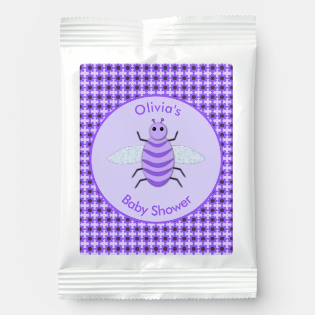 Cute Purple Baby Bee Gender Neutral Baby Shower Hot Chocolate Drink Mix (Front)