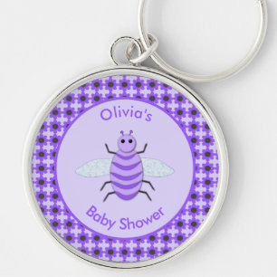 Cute Purple Baby Bee Gender Neutral Baby Shower Keychain
