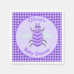 Cute Purple Baby Bee Gender Neutral Baby Shower Napkins