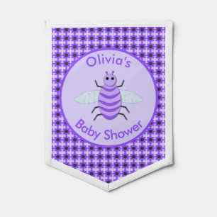 Cute Purple Baby Bee Gender Neutral Baby Shower Pennant