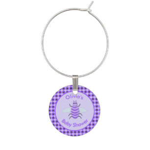 Cute Purple Baby Bee Gender Neutral Baby Shower Wine Charm