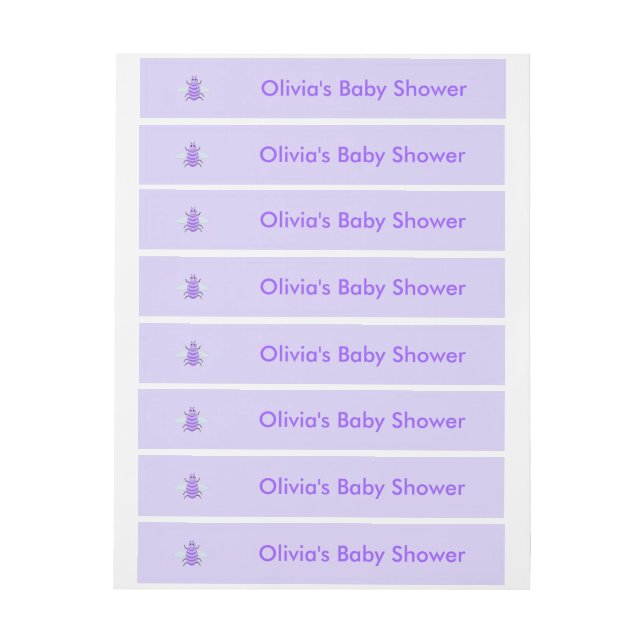 Cute Purple Baby Bee Gender Neutral Baby Shower Wrap Around Address Label (Sheet)