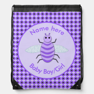 Cute Purple Baby Bee Gender Neutral Custom Drawstring Bag