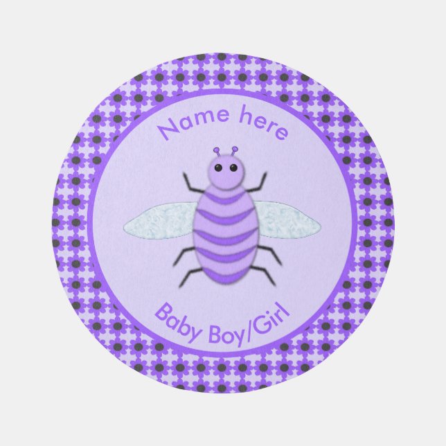 Cute Purple Baby Bee Gender Neutral Custom Nursery Rug (Front)