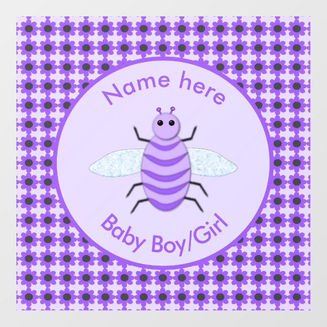 Cute Purple Baby Bee Gender Neutral Custom Nursery Wall Decal (Front)