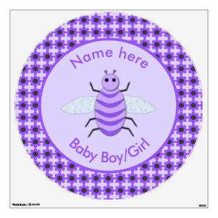 Cute Purple Baby Bee Gender Neutral Custom Nursery Wall Decal