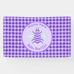 Cute Purple Baby Bee Gender Reveal Neutral Custom Banner