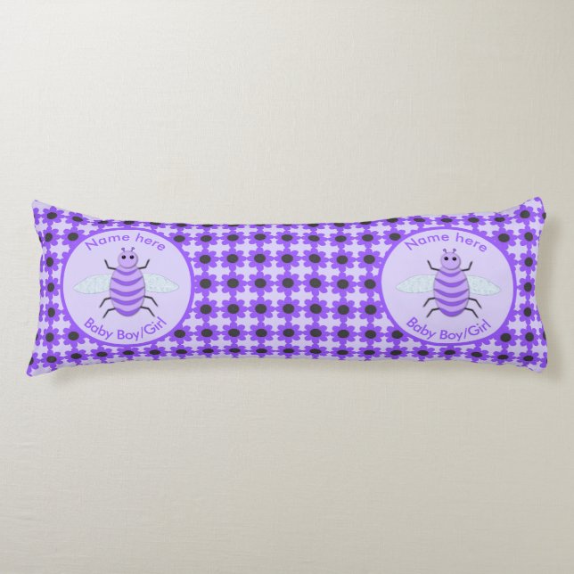 Cute Purple Baby Bee Gender Reveal Neutral Custom Body Pillow (Front)