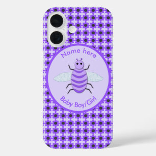 Cute Purple Baby Bee Gender Reveal Neutral Custom iPhone 16 Case
