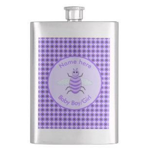 Cute Purple Baby Bee Gender Reveal Neutral Custom Flask