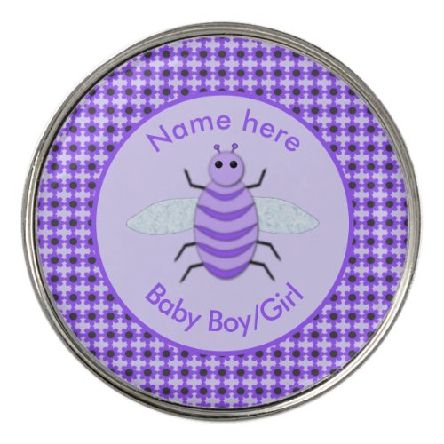 Cute Purple Baby Bee Gender Reveal Neutral Custom Golf Ball Marker