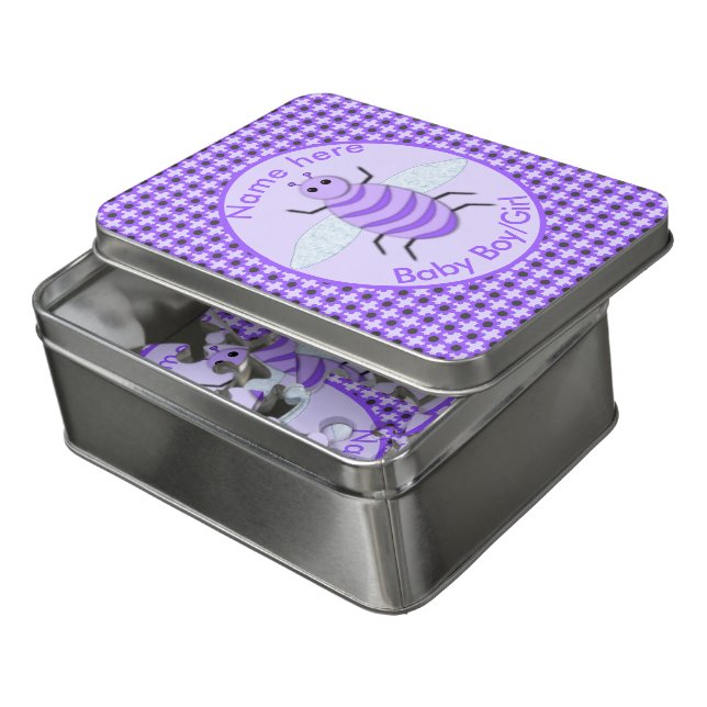 Cute Purple Baby Bee Gender Reveal Neutral Custom Jigsaw Puzzle (Lid Open)