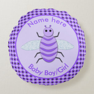Cute Purple Baby Bee Gender Reveal Neutral Custom Round Pillow